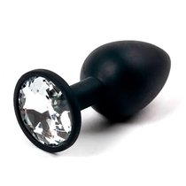 Анальная пробка Silicone Black 3.5 с кристаллом, цвет черный - Luxurious Tail