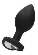 Черная анальная пробка с прозрачным стразом Diamond Heart Butt Plug - 7,3 см., цвет черный - Shots Media