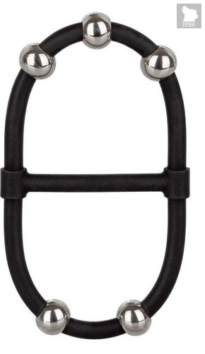 Черное эрекционное кольцо с бусинами Steel Beaded Dual Silicone Maximizer, цвет черный - California Exotic Novelties