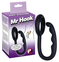 Эрекционное кольцо с анальным стимулятором Mr Hook, цвет черный - ORION