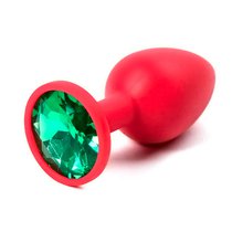 Анальная пробка Silicone Red 2.8 с кристаллом, цвет зеленый - Luxurious Tail
