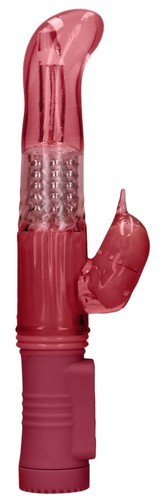 Красный вибратор-кролик Rotating Dolphin - 23 см., цвет красный - Shots Media