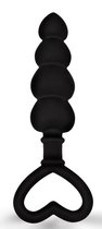 Черная рельефная анальная цепочка с ручкой-сердечком - 15 см., цвет черный - Brazzers