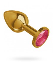 Золотистая анальная пробка с малиновым кристаллом - 7 см, цвет золотой/малиновый - МиФ