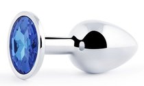 Анальное украшение SILVER PLUG SMALL с синим кристаллом - 7,2 см., цвет синий - anal jewelry plug