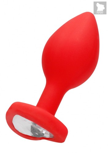 Красная анальная пробка с прозрачным стразом Diamond Heart Butt Plug - 7,3 см., цвет красный - Shots Media