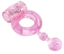 Розовое эрекционное кольцо с вибратором и хвостом, цвет розовый - Toyfa