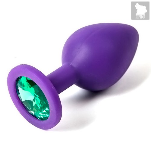 Анальная пробка Silicone Board Purple 3.5 с кристаллом, цвет зеленый - Luxurious Tail