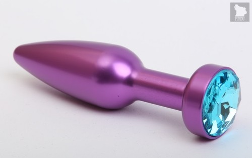 Фиолетовая анальная пробка с голубым стразом - 11,2 см, цвет фиолетовый - 4sexdreaM