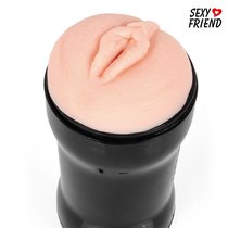 Телесный мастурбатор-вагина в черной колбе, цвет телесный/черный - Bior toys