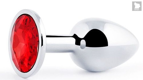 Серебристая анальная пробка с красным стразом - 7,2 см., цвет красный - anal jewelry plug