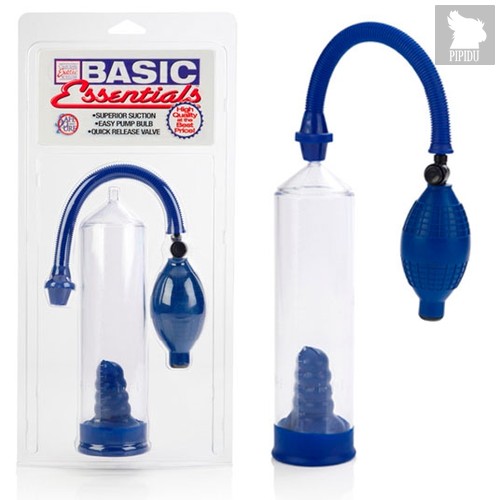 Помпа мужская Basic Essentials - Penis Pump, цвет синий - California Exotic Novelties