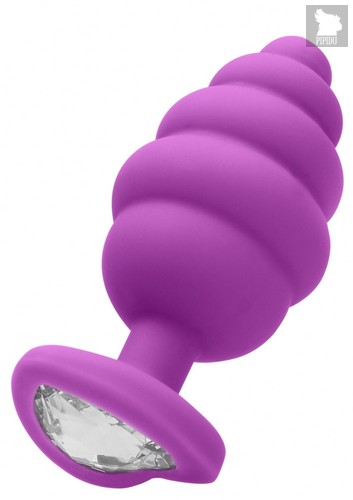 Фиолетовая анальная пробка Regular Ribbed Diamond Heart Plug - 7 см., цвет фиолетовый - Shots Media