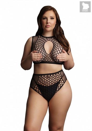 Эротический комплект Duo Net Key-Hole Bra Set, цвет черный, XL-3XL - Shots Media