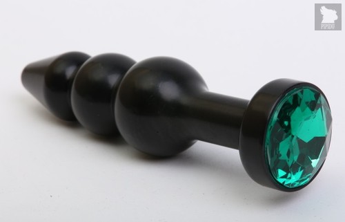 Чёрная анальная ёлочка с зеленым кристаллом - 11,2 см, цвет черный - 4sexdreaM