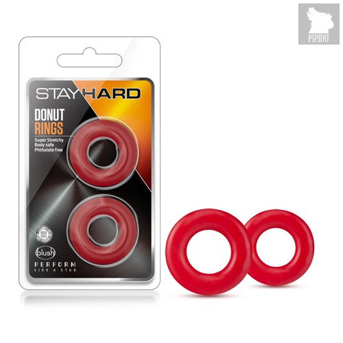 Набор из 2 красных эрекционных колец Stay Hard Donut Rings, цвет красный - Blush Novelties