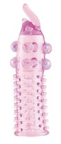 Гелевая розовая насадка с шариками, шипами и усиком - 11 см, цвет розовый - Toyfa
