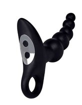 Черный силиконовый анальный вибромассажер-ёлочка с колечком-ограничителем, цвет черный - Eroplant