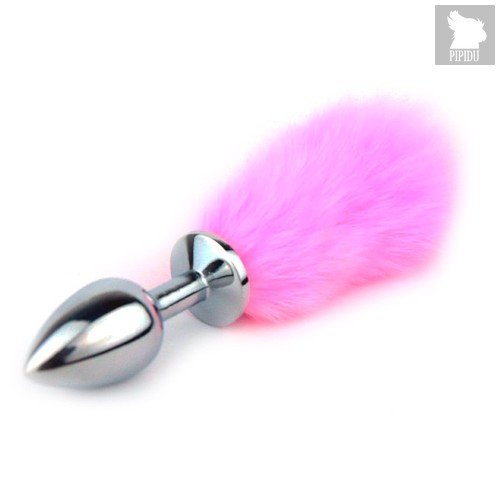 Анальная пробка Metal Silver Wolf c хвостиком, цвет розовый - Luxurious Tail
