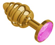 Золотистая пробка с рёбрышками и розовым кристаллом - 7 см, цвет золотой/розовый - МиФ