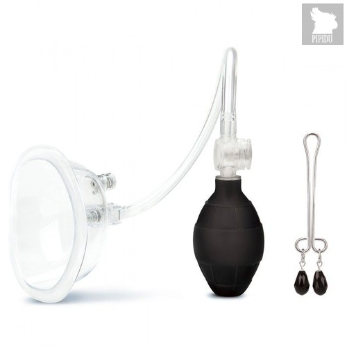 Прозрачная вакуумная помпа Deluxe Pussy Pump с зажимом для клитора, цвет прозрачный - Lux Fetish