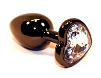 Чёрная пробка с прозрачным сердцем-кристаллом - 7 см, цвет черный - 4sexdreaM