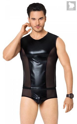 Соблазнительный костюм с wet-look вставками, цвет черный, XL - SoftLine Collection (SLC)