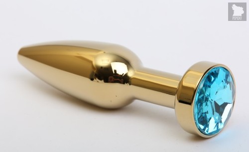 Золотистая анальная пробка с голубым кристаллом - 11,2 см - 4sexdreaM
