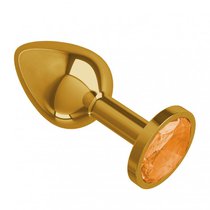 Золотистая анальная пробка с оранжевым кристаллом - 7 см, цвет золотой/оранжевый - МиФ