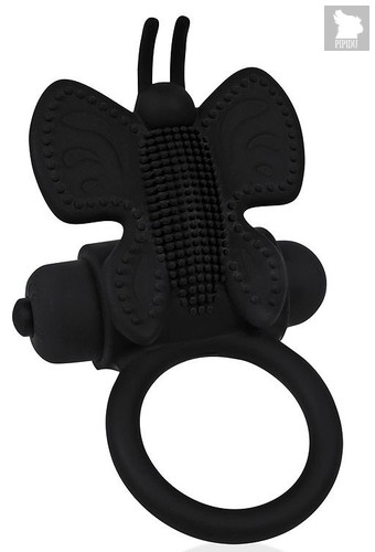 Черное эрекционное виброкольцо-бабочка, цвет черный - Bior toys