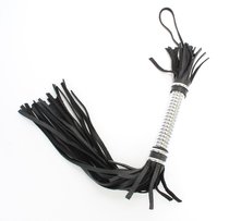 Черная плеть с серебристой ручкой - 44 см., цвет серебряный/черный - БДСМ арсенал