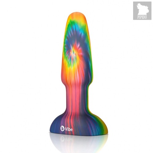 Разноцветная анальная пробка с эффектом римминга Peace & Love Tie-Dye - 15,2 см., цвет разноцветный - B-vibe