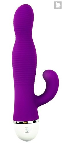 Фиолетовый вибромассажер со стимулятором клитора RIBBED DUO VIBE - 16 см., цвет фиолетовый - Dream toys
