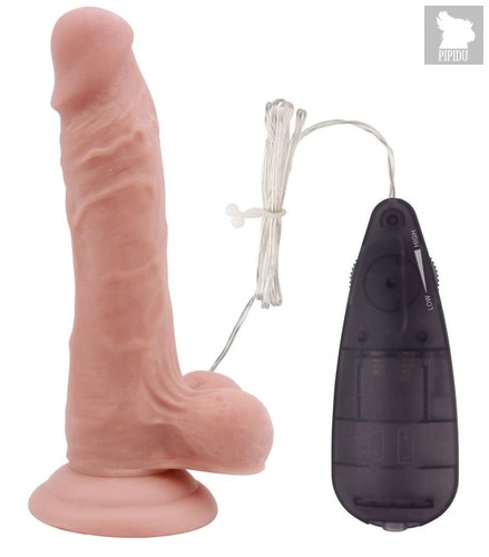 Телесный вибратор с мошонкой на присоске 7 Inch Beginners Dildo Vibrator - 18,6 см., цвет телесный - Chisa