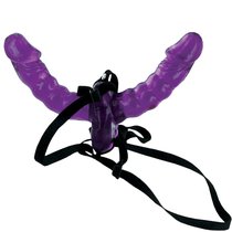 Фиолетовый страпон Double Delight Strap-on с вагинальной пробкой - 15 см, цвет фиолетовый - Pipedream
