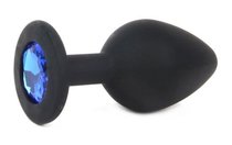 Чёрная силиконовая пробка с синим кристаллом размера L - 9,2 см, цвет синий - Vandersex