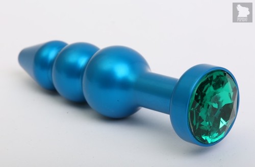 Синяя фигурная анальная пробка с зелёным кристаллом - 11,2 см, цвет синий - 4sexdreaM
