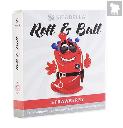 Стимулирующий презерватив-насадка Roll & Ball Strawberry, цвет красный - Sitabella (СК-Визит)