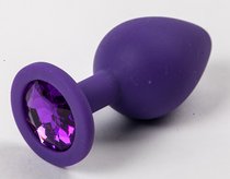 Анальная пробка Eroticon 47116-2-MM 9,5х4 см, силиконовая с фиолетовым стразом