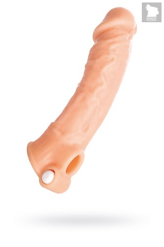Удлиняющая насадка на пенис с вибрацией - 18,5 см, цвет телесный - Toyfa