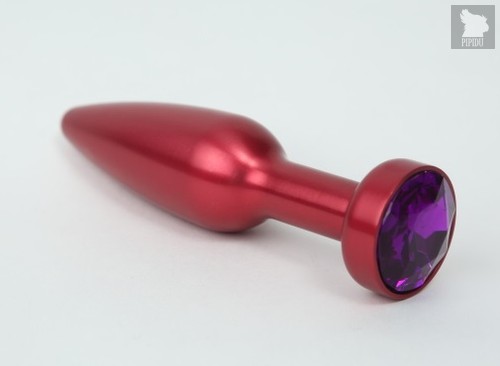 Большая анальная пробка с фиолетовым стразом - 11,2 см, цвет красный - 4sexdreaM