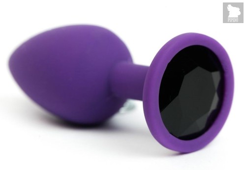 Фиолетовая анальная пробка с черным стразом - 7,6 см, цвет черный - 4sexdreaM