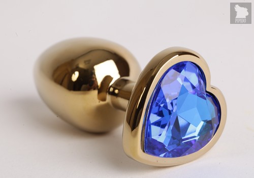 Анальная пробка золото 7,5 х 2,8 см с сердечком синий страз размер-S 47190-MM - Eroticon