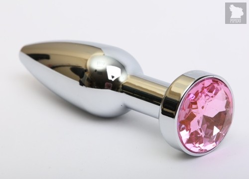 Удлинённая серебристая пробка с розовым кристаллом - 11,2 см - 4sexdreaM