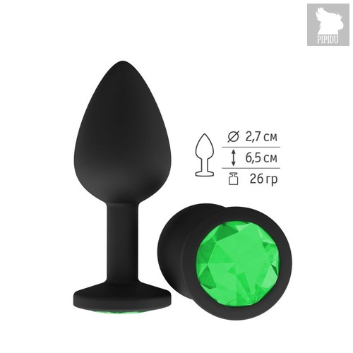 Анальная втулка силиконовая черная с зеленым кристаллом маленькая, цвет черный - МиФ