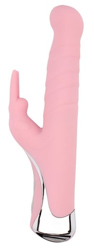 Нежно-розовый вибратор со стимулятором клитора Gyrating G-Bunny - 24 см., цвет розовый - Chisa