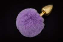 Маленькая золотистая пробка с пушистым фиолетовым хвостиком, цвет фиолетовый - Пикантные штучки