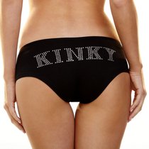Трусики-слип с надписью стразами Kinky, цвет черный, S-M - Hustler Lingerie