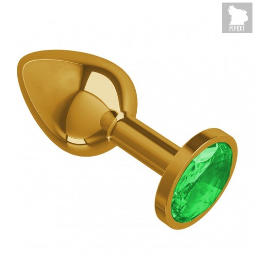 Золотистая анальная пробка с зеленым кристаллом - 7 см, цвет зеленый/золотой - МиФ