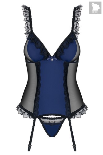 Эротический комплект Sexy corset & thong, цвет синий/черный, L-XL - Obsessive